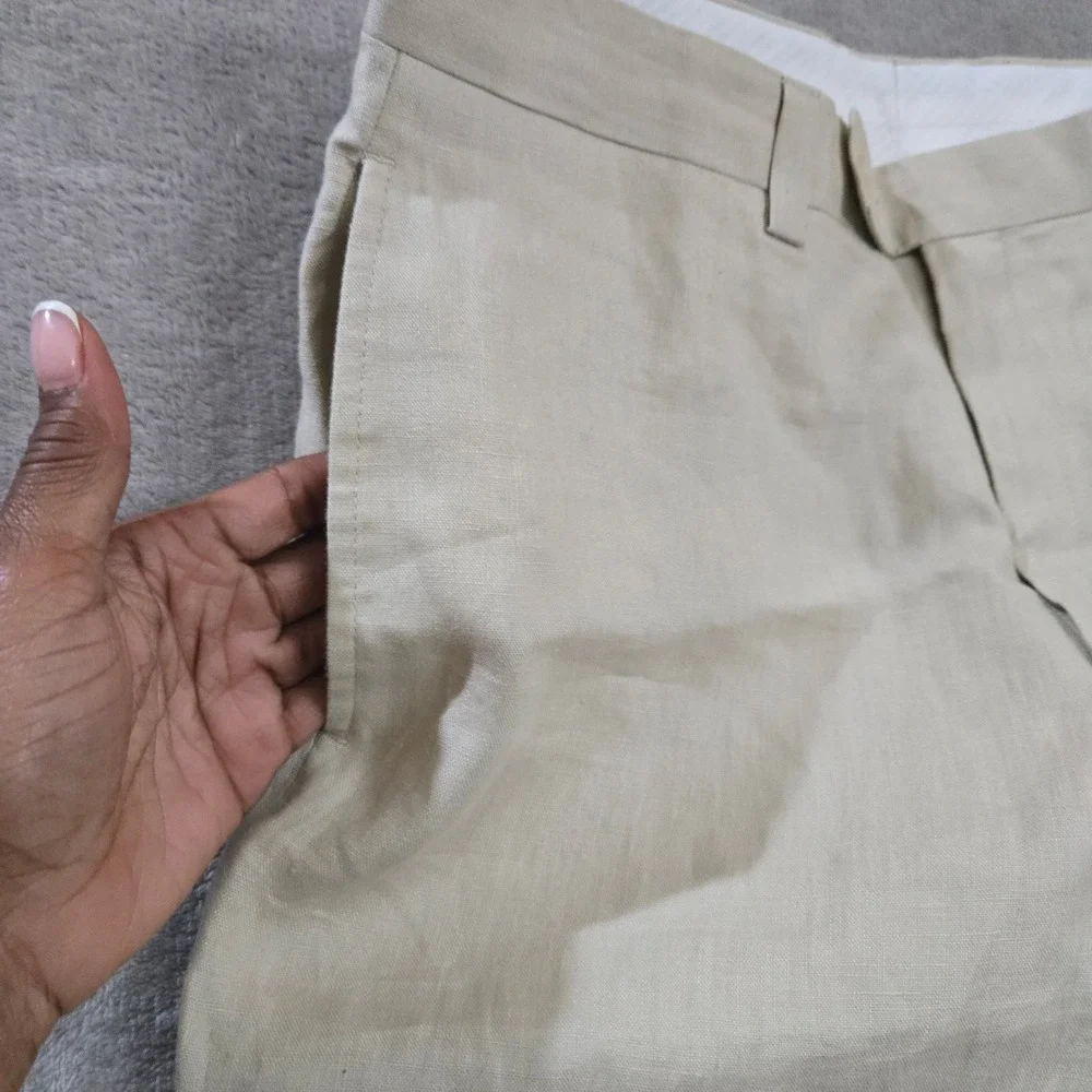 Calvin Klein Linen Trousers Men 34R‎ Casual Beach Wedding Coastal Neutral Preppy